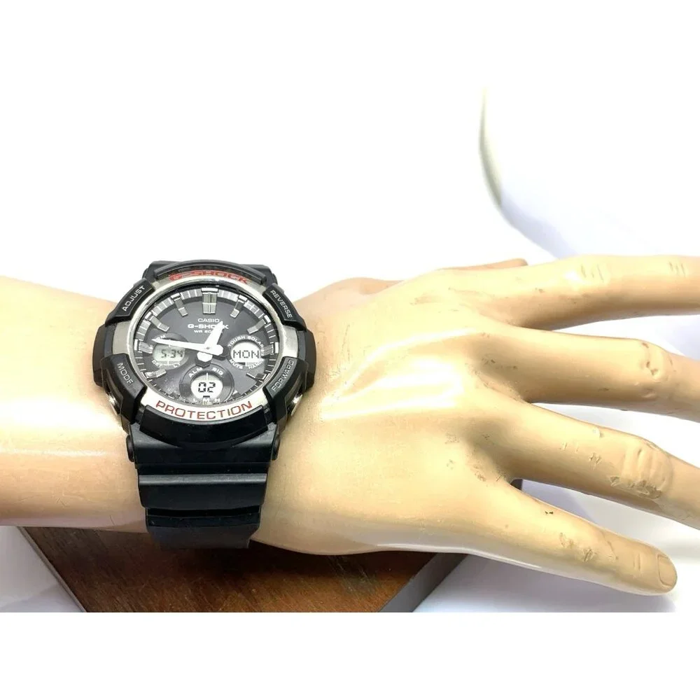 Casio Mens Watch G-Shock GAS100 Black Resin Analog Digital Tough Solar 47mm 5445